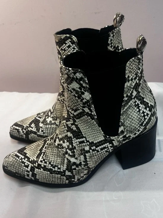 JustFab Snake-Print Chelsea Booties - Black & White - Picture 3 of 12